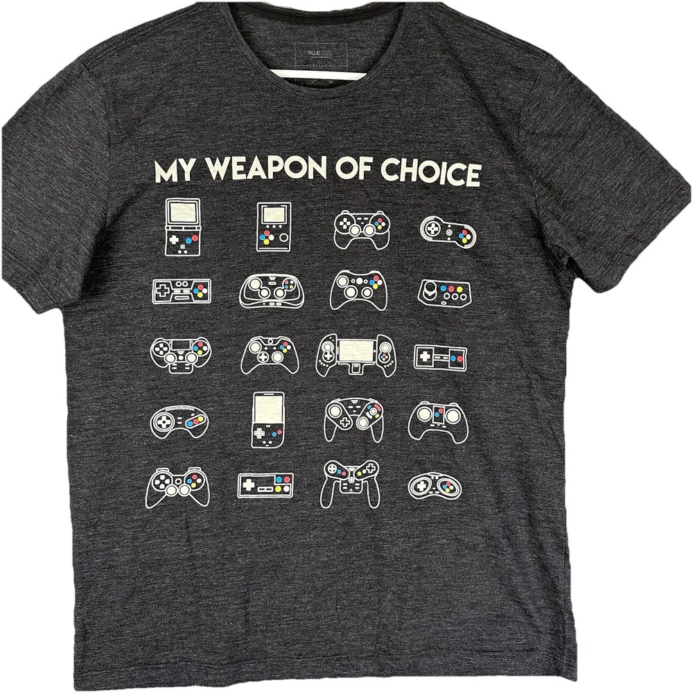 Blue Steel Classic Video Game Controllers T Shirt  L Gray  Nintendo PlayStation